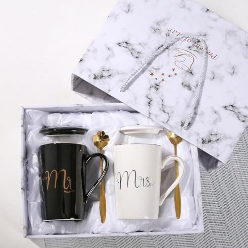 Mr and Mrs Coffee Mugs,Unique Wedding Gifts For Bride and Groom,Romantic His and Hers Anniversary Engagement Christmas Valentines Newlyweds Bridal Shower Gift Ideas for Couples Him Her Husband Wife