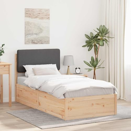LoogCape Bettgestell Dunkelgrau, 80x200 cm, Massivholz Kiefer, gepolstertes Kopfteil, langlebig, kein Boxspring nötig, Schlafzimmer Möbel, Einzelbett
