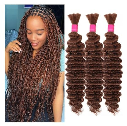 Sans nœuds Extensions de cheveux humains en vrac for tresses bohèmes, ondulées profondes, sans trame, n°30(28inch 1PC)