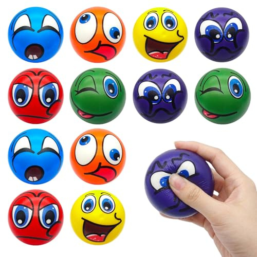 12 Stück Stressbälle, Antistressball, Schaumstoffball, Knautschball | Fußball Stressbälle, Wutball für Kinder, Lustige Gesichter Softball, Anti Stress Spielzeug für Kinder und Erwachsene