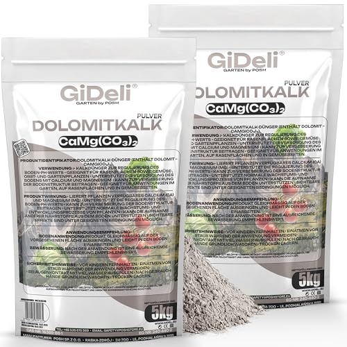 GiDeli Calce Dolomitica 2x5kg - Correttore del pH del terreno e azione antimuschio - Calce per prati e orti - Ammendante in polvere naturale con calcio e magnesio
