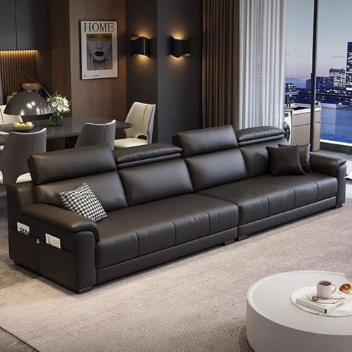 Italiensk lyxig modern enkel lädersoffa, massiv träram, rymlig och mjuk soffa, modern stor storlek, lämplig för vardagsrum/kontor/lägenhet.