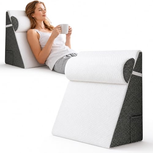 ChaneeHann Keilkissen Bett,3-in-1,Memory-Schaum,50x50x26 cm,Grau-Weiß | Abnehmbarer Baumwollbezug,Ideal als Bettkeil, Rückenstütze, Lese- und Schlafhilfe