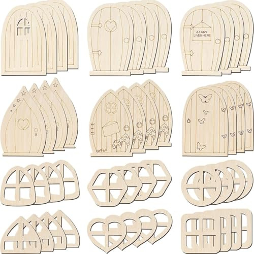 SHINEOFI 48 Puertas de Hadas DIY en Blanco de Madera para Pintar y Decorar Proyectos Artesanales de Jardín y Manualidades Creativas