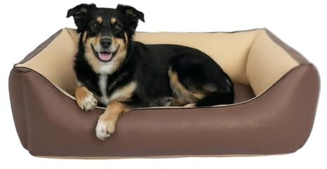 CopcoPet Hundebett kleine Hunde – Waschbares Hundekissen 【Wendebett】 Hundekorb aus Kunstleder - Formstabiles Hundesofa - Hundekörbchen mit erhöhten Rand, Dog Bed Mocca 80 x 60 cm