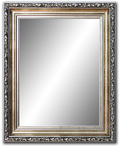 50 cm x 40 cm, Spiegel mit Rahmen, Badezimmerspiegel Antik, Alte Spiegel, Handgefertigte, Stabiler Rückwand, Rahmenleiste: 60 mm breit und 45 mm hoch, Rahmen Farbe: Gold- Silber