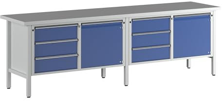 ANKE | Werkbank Breite 2800 mm | Gestellbauweise | 2 Türen | 6 Schubladen mit Vollauszug | Höhe 890 mm | Universalplatte