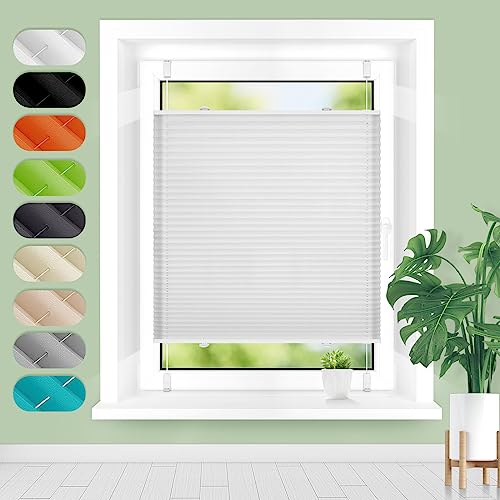 Homland Plissee ohne Bohren Klemmfix B70 x H120 cm Weiß, Plissees für Fenster und Tür, Jalousie Easyfix Plisseerollo mit Klemmträger Sonnenschutz und Sichtschutz lichtdurchlässig Rollo