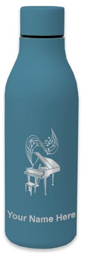 LaserGram Double Wall Stainless Steel Water Bottle, Grand Piano, Personalized Engraving Included (Slate Blue)