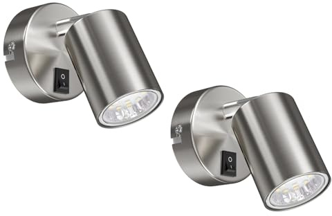 ledscom.de 2x Wandspot WAIKA, einflammig, mit Schalter, GU10, chrom matt, inkl. GU10 LED Lampe (weiß, 2,076W, 206lm, 110°)