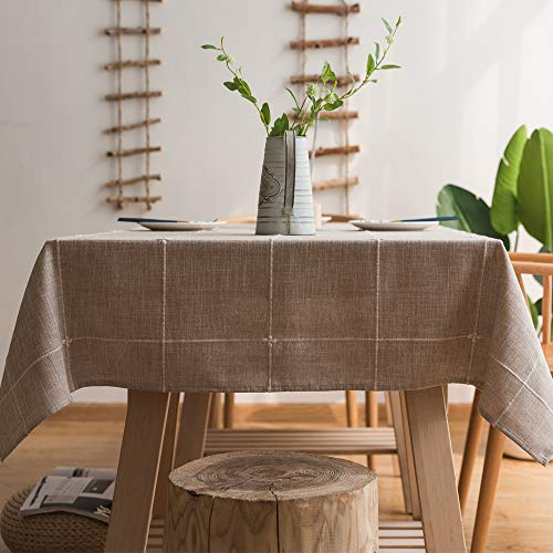 Plenmor Leinen Tischdecke Baumwolle 180x135cm, Leinenoptik Tischdecke Abwaschbar Table Cloth Boho Tischdecken Rechteckig für Küchentisch und Outdoor Tischtuch (A-Khaki)