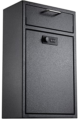 Locking Wall Mailbox Drop Safe for Business - 1.2mm Heavy Duty Lock Box with Code - Vertical Tamper Proof Lock Box for Night Key, Deposit Collection, Cash (8.6'' x 4.75'' x 14.25'')