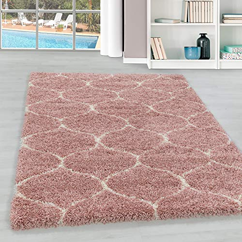 Hochflor Teppich Wohnzimmer im Skandinavischen Stil Skandinavisches Design Rechteckig Teppich Flauschiger Langflor Shaggy Teppich Pflegeleicht Wohnzimmerteppich in Farbe: Rosa, Grösse: 120 x 170 cm