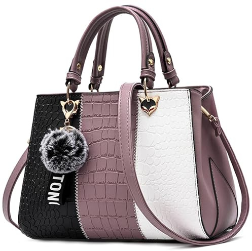 VARLIVOO Damen Handtasche Schultertasche Frauen Umhängetasche Taschen Wasserdicht Krokodilmuster PU Leder Henkeltaschen Lila