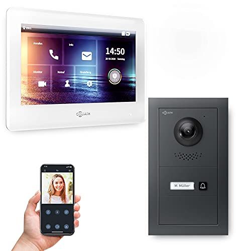 Goliath Hybrid | 2-Draht | Full-HD Video Türsprechanlage | App | 1-Fam | 1 x Full-Touchscreen 7 | Aluminium Unterputz Türstation | + Blanko Modul | 180° Ultra-Weitwinkel | AV-BUS-600