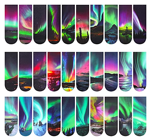 MWOOT 30 Stück Aurora Magnetische Lesezeichen Set,Magnet Seiten Buchmarkierungen, Seiten Clips Lesezeichen für Studenten Lesen(2x6cm,30 Stil)