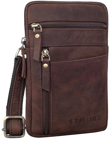 STILORD Brooks Leder Brustbeutel Gürteltasche Handytasche zum Umhängen Kleine Brusttasche für Handy Pass Reisebörse Crossbody Bag Vintage für Damen und Herren Farbe:Montero - braun