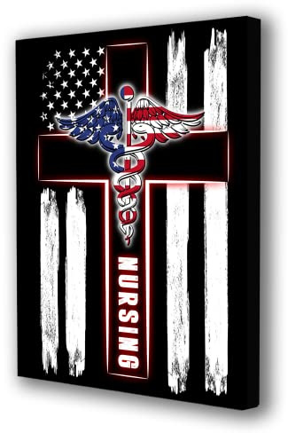 Stylish Gears Premium Design Nursing Canvas for Nurse Home Décor Gift for Birthday, Nurse Day, Anniversary, Thanksgiving, Nurse with American Flag Wall Art Canvas, Made in USA