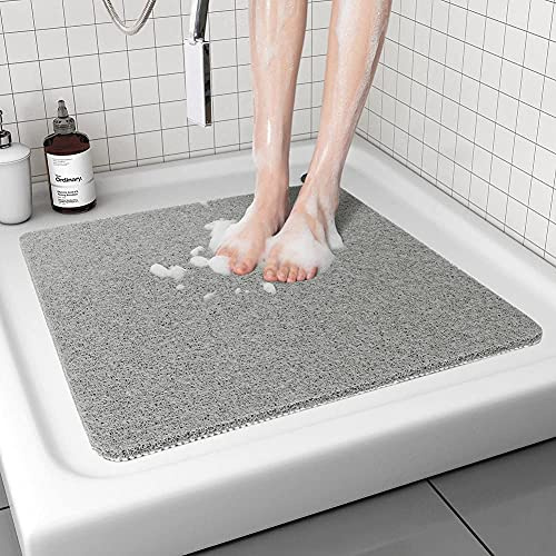 Quadratische Duschmatte, rutschfeste Anti-Schimmel-Badematte 60x60 cm, Luffa-Duschmatten für Innendusche, schnell trocknende Badematte für Badezimmerboden, Badewannenmatte für ältere Menschen (grau)
