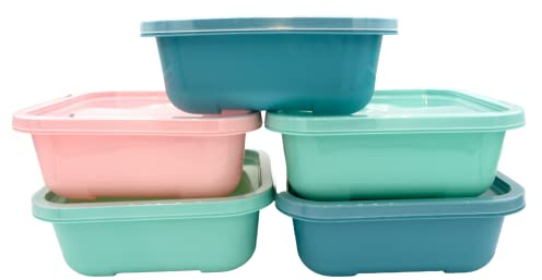 Mypicompany. Set Contenitori Ermetici per Alimenti in Plastica, 5 Pezzi da 900 ml - Contenitori Plastica per Alimenti per Microonde e Lavastoviglie, Colori Pastello