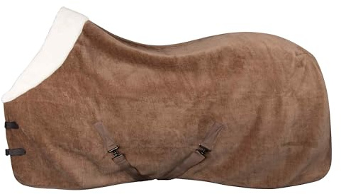 Imperial Riding Fleecedecke IRH Ambient Galaxy, Pferde-Fleece- und Abschwitzdecke aus Teddyfleece mit Kunstfellkragen, Feuchtigkeitsmanagement und Kreuzgurten, Cappuccino, 155