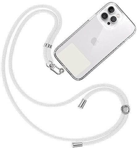 TBOC Cordon Collier Laniere Portable [Blanc] avec Patch de Fixation [Blanc Ice] et Sangle de Suspension Amovible Réglable et Résistante Compatible avec Toutes les Marques de Téléphone Accessoires