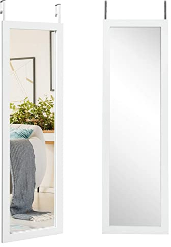 GYMAX Specchio a Figura Intera, Specchio da Parete, Specchio Appeso sulla Porta con 2 Ganci, Specchio Antideflagrante Rettangolare, Stile Semplice, 120x37x1,6 cm (Bianco)