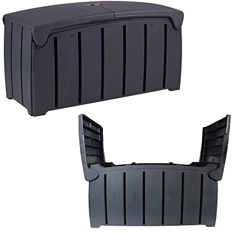 Pluto Packaging Multipurpose Weather Proof Black Garden Storage Box | Extra Large 322 Litre Capacity Outdoor Trunk With A Butterfly Lid