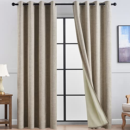 Topfinel Natuiral 100 % Thermo-Verdunkelungsvorhänge für Wohnzimmer, Schlafzimmer, 90 Fall, hellgrau, schalldicht, extra langer Vorhang, Fensterbehandlungen für Kinder (117x228 cm), 2 Paneele