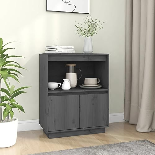 ZEYUAN Sideboard, Kommode Schlafzimmer, Kommoden & Sideboards, Wohnzimmerschrank, Flur Kommode, Zimmer Möbel, Wohnzimmer Schränke, Grau 60x34x75 cm Massivholz Kiefer