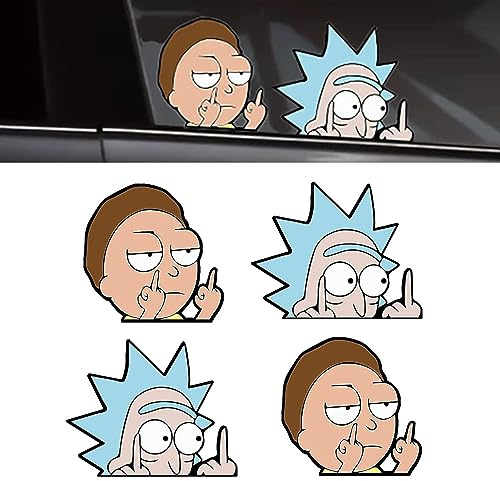 MsTeco 4 Stücke Reflektierende Rick and Morty Aufkleber, Anime Sticker, Auto Aufkleber, Anime Deko Cartoon Aufkleber für Auto, Tuning Aufkleber Auto, Lustige Aufkleber，Geeignet für Autos, Fenster