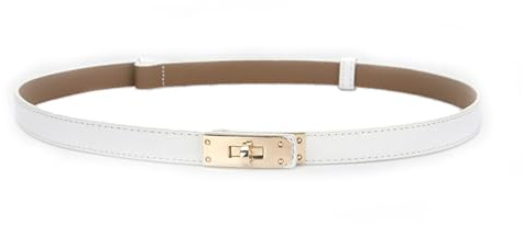 FENLDY Verstellbare, dünne Gürtel für Damen, schmale Gürtel für Kleider, einfarbig, Legierung, Drehverschluss für Jeans, Cremefarben mit goldfarbener Schnalle, Universal