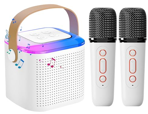 Olycism Karaoke Maschine Kinder mit 2 Mikrofonen Mini Bluetooth Karaoke Lautsprecher Karaoke Anlage und LED-Lichtern Heimparty Geschenk für Brithday Weihnachten Spielzeug für Mädchen und Jungen
