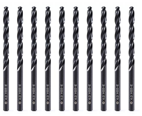 DelitonGude Allongé 4,0mm Lot de 10 forets hélicoïdaux HSS M35 de 4,0 mm en acier rapide - Convient pour aciers, fonte et autres métaux (4,0 mm)