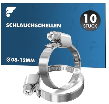 shinfly Schlauchschellen Edelstahl 08-12 mm, Schlauchschelle - 10 Stück Verstellbare Schlauchklemme für Wasserrohr, Waschmaschine, Teich, Garten, Pool
