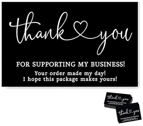 100 PCS Thank You for Supporting My Small Business Cards Black Thanks Greeting Cards Universal Theme Custom Thank You Cards for Online Retail Store Handmade Goods Gift Shop Package