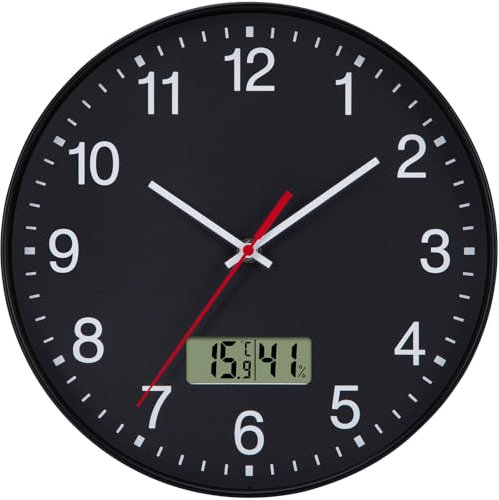 VIVILINEN Reloj de Pared con Temperatura y Calendario, Reloj de Pared Silencioso sin Tictac, Reloj Decorativo para Salón, Cocina, Dormitorio, 30cm