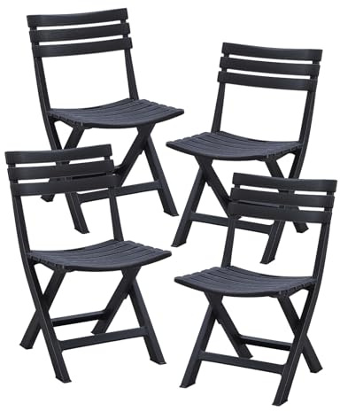 BOOSDEN Klappstühle aus Kunststoff, 4 Stück, faltbar, für Terrasse, stapelbar, mit Rückenlehne, für drinnen und draußen, Esszimmer, Party, Hochzeit, Event, Schwarz