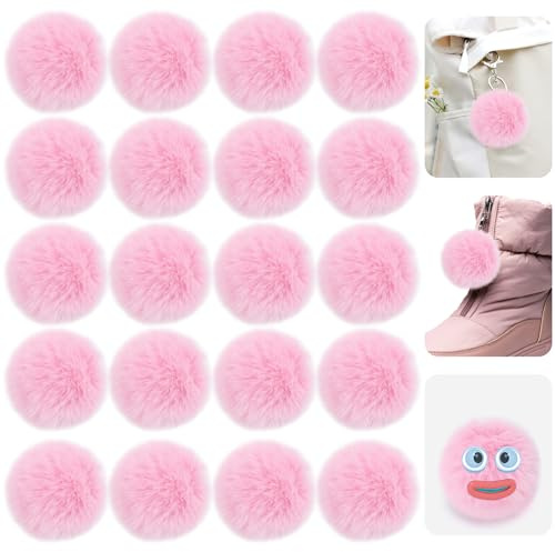 Bekecidi 20 Stück Pompons aus Kunstfell, Flauschige Pompons mit Elastischer Schlaufe Weicher Plüsch Kaninchenfell-Pompons für Hüte Schals Handschuhe Stricken Schlüsselanhänger Taschen DIY (Rosa, 5cm)