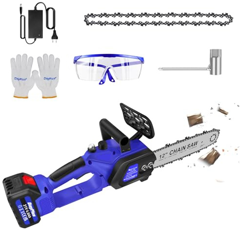 Tronçonneuse à Batterie 12 Pouces Tronçonneuse Électrique Sans Fil 21V avec Système d'Huile, Batteries Rechargeables 4000mAh et 2 Chaînes pour Jardinage, Arboriculture et la Coupe de Bois