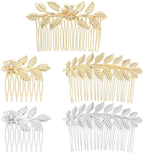 Amaxiu Lot de 5 peignes métal feuille fleur doré argenté femmes filles occasion alliage
