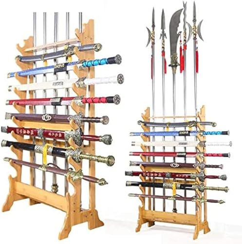 VEGIONES Bodenstehender Waffenständer, Holz, Katana-Schwerthalter, Schwarzer Samurai-Schwertständer, Stabiler Schwertständer, Bodenständer Für Alle Arten Von Schwertern