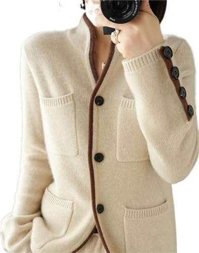 VATIVA Damen 100% Kaschmir Pullover Herbst/Winter Stehkragen Cardigan Casual Knit Tops Jacke
