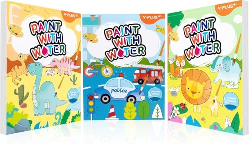 YPLUS Magisches Wassermalbuch Set für Kinder ab 2, 3 Bücher | Messfrei mit Wasserpinsel, Mehrere Bücher, Reisespielzeug Geschenk ab 2