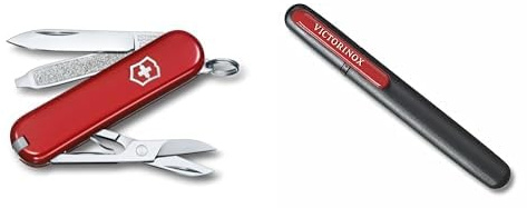 Victorinox Schweizer Taschenmesser Klein, Classic SD, Schlüsselanhänger & Dual-Messerschärfer Outdoor, Taschenmesser Schärfer, Schleifstein klein, schwarz