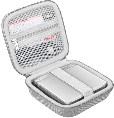BOVKE Carrying Case Compatible with Anbernic RG35XXSP Handheld Game Console, RG35XXSP Clamshell Retro Games Consoles Flip Hand-held System Holder with Mesh Pocket for Cables and Accessories, Silver