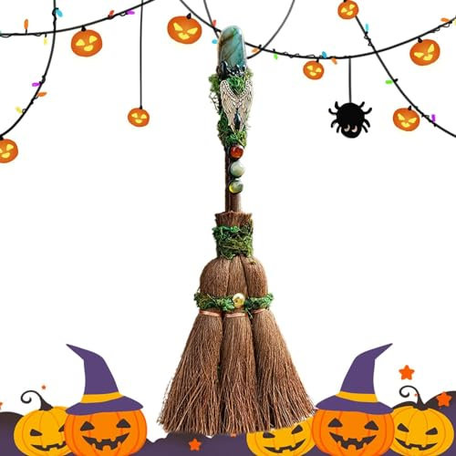 Escobas de Bruja con es, Escoba Decorativa de Halloween - Escoba pequeña de Natural Wicca con,Escoba de Altar de Bruja única, decoración Ritual Wiccan para el hogar, Empresa de automóviles
