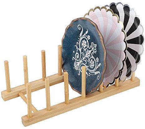 Jwthee Wooden Dish Rack Plates Holder,Wooden Plate Rack,Pot lid Rack,Kitchen Storage Rack 11.8×4.5×3.8inch Bowl Cup Display Holder Book Storage Shelf Kitchen Organizer