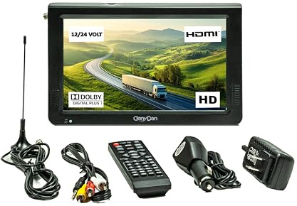 DenyDan 10 inch Portable TV, Widescreen Monitor for Bus/Truck/Car, Adapter 12/24/110 Volt, ATSC/Analog, HDMI/USB/AV Input, Supports 1TB HDD