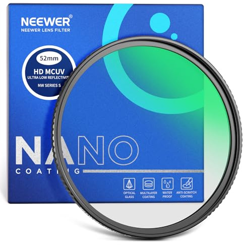 NEEWER 52mm Filtro de Lente UV Ultra Baja Reflectividad, Filtro de Protección UV con Revestimiento Multiresistente, Vdrio Optico de Alta Transmitancia HD, Marco de Aluminio Ultra Delgado